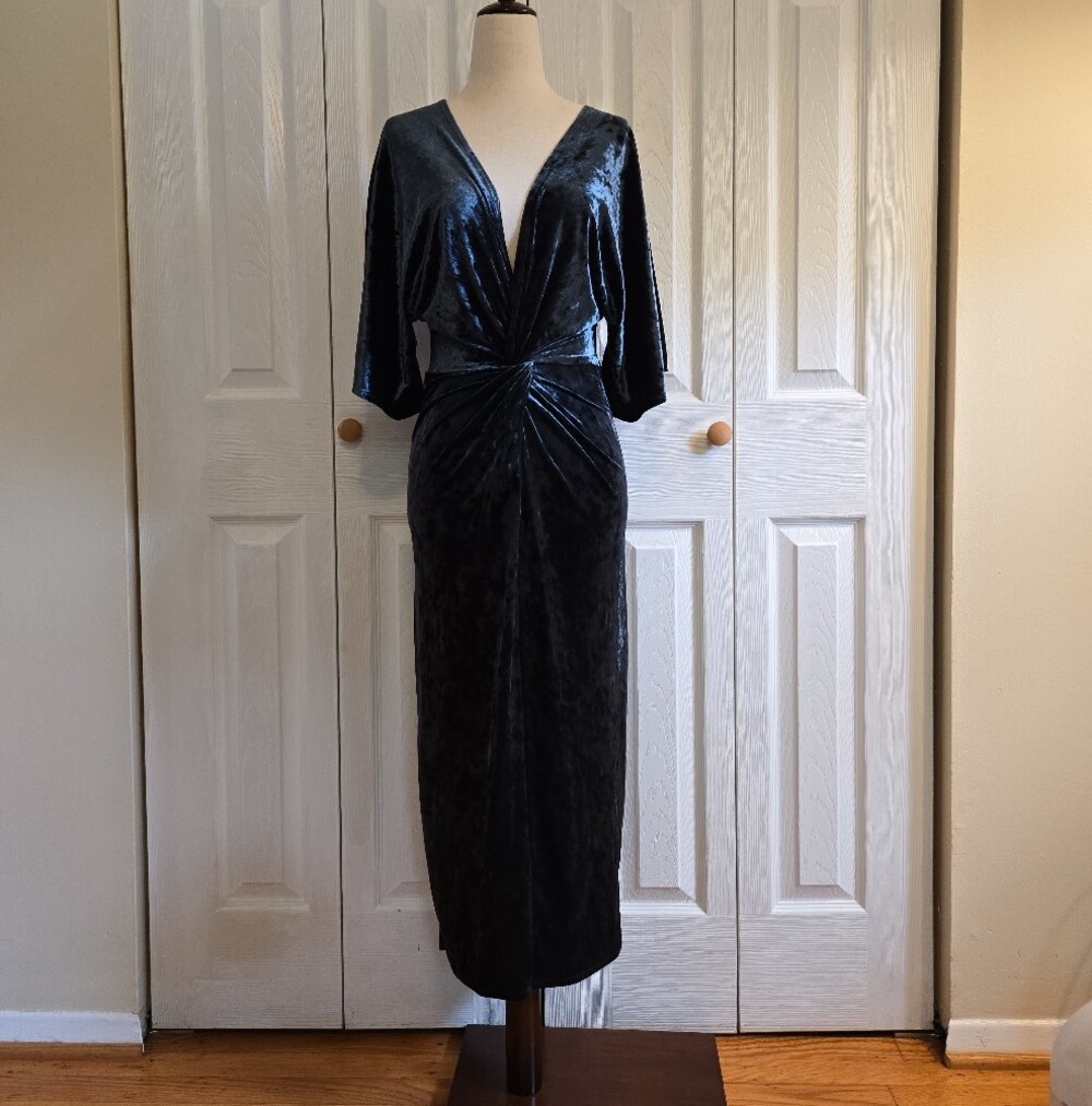 Velvet Twist-Front Midi Dress - Deep Teal